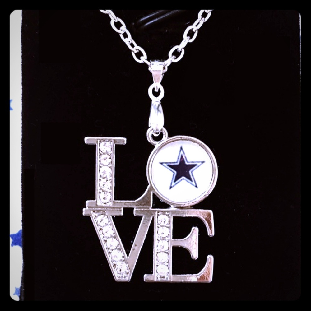 Stunning LOVE Dallas Cowboys Cz Pendant Necklace